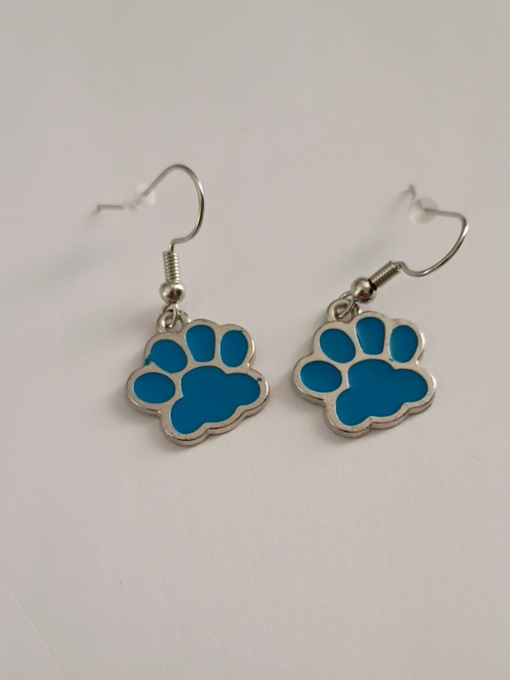 Blue Paw Print Dangle Earrings - Playful Pet Lover Jewelry